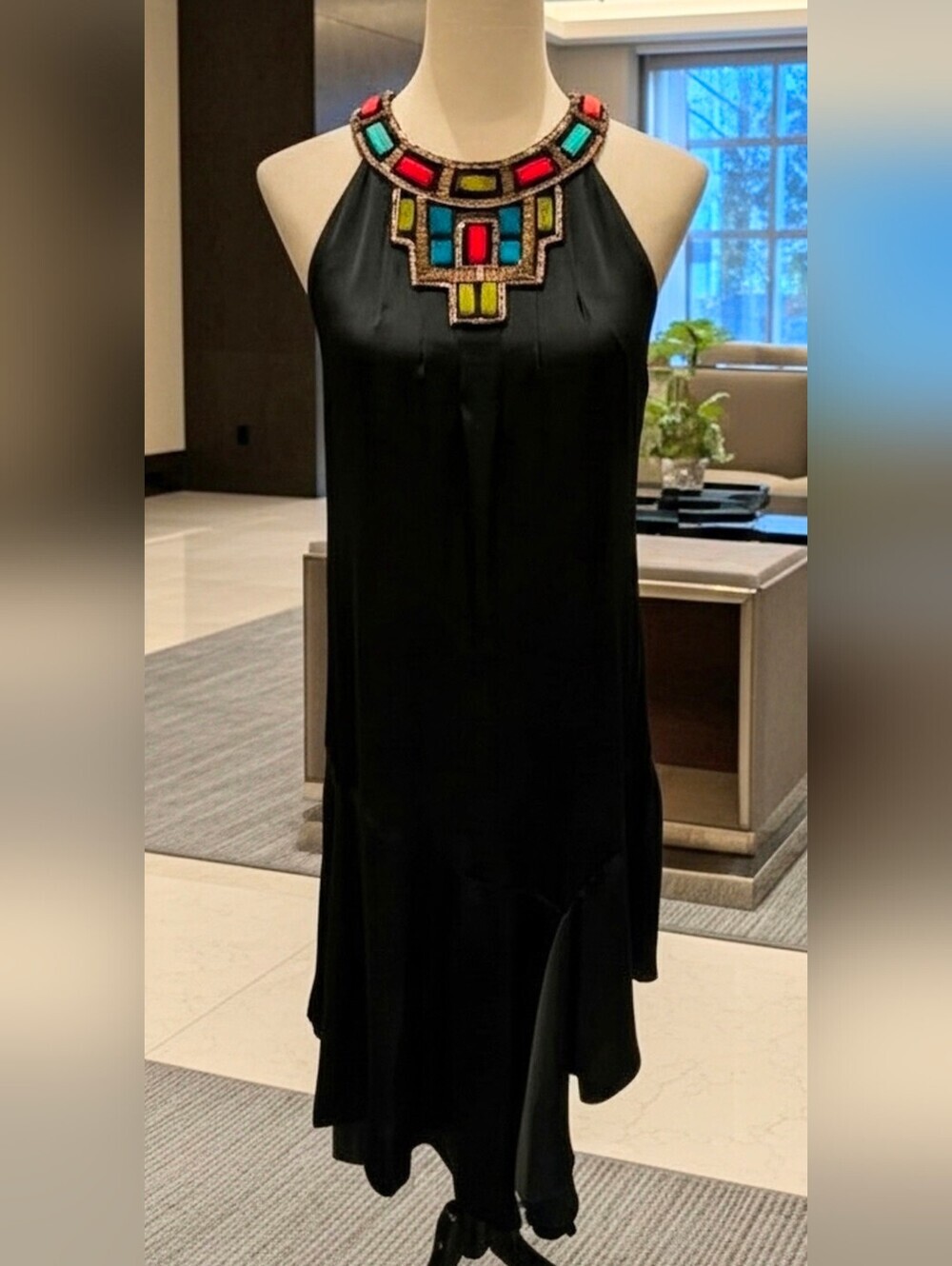 186. Laundry by Shelli Segal Beaded Neck Asymmetrical Midi Dress - Size 2 (G2)